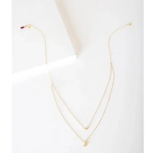 NWT SHASHI Luna Lariat 18KT Gold Layered Necklace - Picture 3 of 7